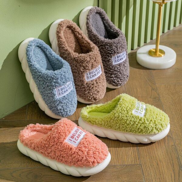 Men's And Women's Indoor Fleece Warm Soft Bottom Slippers